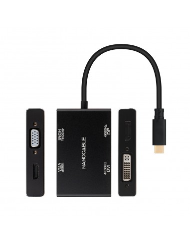 Nanocable Conversor USB-C M a HDMI H-DVI H-DP H-VGA H - 10cm - Color Negro