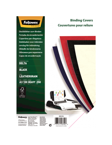 Fellowes Portadas de Carton Fellowes - Tamaño A3 - Acabado en Simil Piel - Amplia Gama de Colores y Texturas - Fabricadas