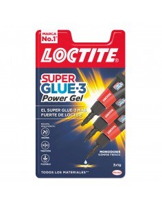Loctite Superglue-3 Power Gel 3x1g - Adhesivo Instantaneo Flexible y Extrafuerte - Formula en Gel Enriquecida con Particulas