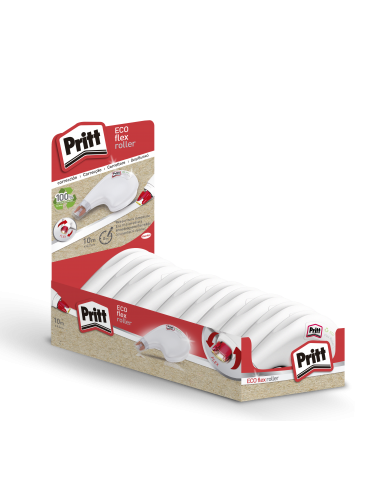 Pritt Eco Flex Roller Expositor 4.2mm x 10m - Cinta Reciclable - Correcciones Precisas - Aplicacion Ergonomica - Punta