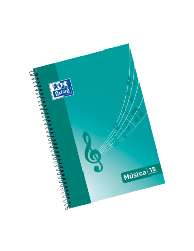 Oxford School Musica F-Cuaderno Espiral - Tapa Blanda - 15 Pentagramas - Interlineado de 2mm - 20 Hojas - Ilustracion en