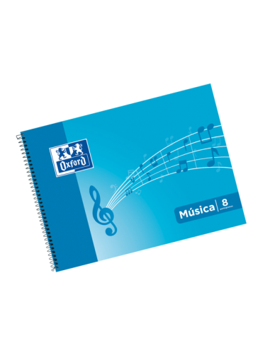 Oxford School Musica 4-Apaisado Cuaderno Espiral - Tapa Blanda - 8 Pentagramas - Interlineado de 2mm - 20 Hojas -