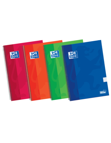 Oxford School Classic Write&Erase 4-Cuaderno Espiral - Tapa Extradura Resistente - 4x4 con Margen - 80 Hojas - Colores