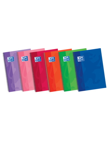 Oxford School Classic Write&Erase F-Cuaderno Espiral - Tapa Extradura Resistente - 1 Linea con Margen - 80 Hojas - Colores