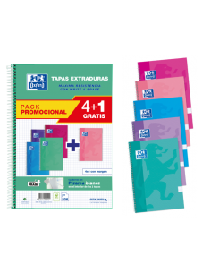 Oxford School Classic Write&Erase Pack 4 1 F-- Cuaderno Espiral - Tapa Extradura - 4x4 con Margen - 80 Hojas - Colores