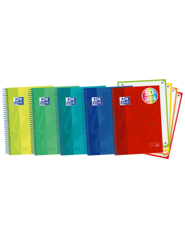 Oxford School Touch A5-Europeanbook - Tapa Extradura Resistente - 120 Hojas de Colores Vivos - Cuadricula 5x5