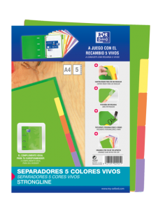 Oxford Strongline A4 Separadores 5 Posiciones - 4 Taladros - Cartulina 200gr - Colores Surtidos