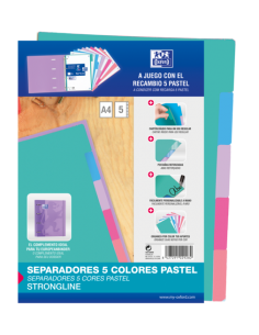 Oxford Strongline A4 Separadores 5 Posiciones - 4 Taladros - Cartulina 200gr - Colores Surtidos