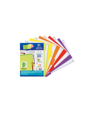 Oxford Strongline A4 Separadores 5 Posiciones - 4 Taladros - Plastico Opaco - 500 Micras - Colores Surtidos
