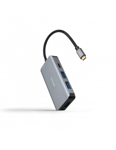 Nanocable HUB USB-C 5 en 1 - Conversor 3.2 GEN1 5G a 3 x USB-A 3.0-USB-C-USB-C PD 100W - Aluminio - 15 cm - Color Gris