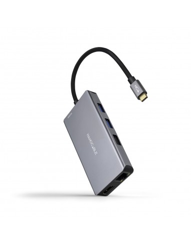 Nanocable HUB USB-C 9 en 1 -Conversor USB-C a 3 x USB-A-2 x HDMI-RJ45-TF-SD-USB-C PD 100W - Aluminio - 15cm - Color