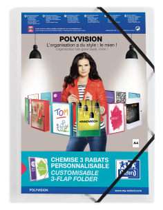 Oxford Polyvision A4-Carpeta de Gomas 3 Solapas - Tapa de Plastico Personalizable - Lomo 30mm Transparente