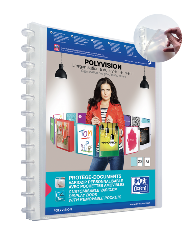 Oxford Polyvision Variozip A4-Carpeta de Fundas Removibles - Tapa de Plastico Personalizable - 20 Fundas Transparentes -