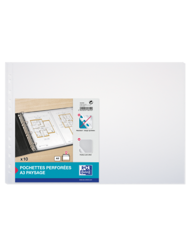 Oxford A3 Apaisado Fundas Multitaladro Polipropileno Estandar - Tamaño A3 Apaisado - Grosor de 90 Micras - Color Piel Naranja