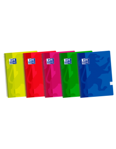 Oxford School Classic 4-Cuaderno Espiral - Tapa de Plastico Resistente - Cuadricula 4x4 con Margen - 80 Hojas - Colores