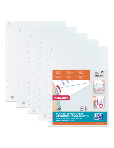 Oxford Quick'In A4 Fundas Multitaladro - Polipropileno Estandar - Cristal 50m - Facil Insercion - Proteccion Duradera