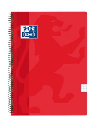 Oxford School Classic Cuaderno Espiral Tapa de Plastico Folio 4x4 - 80 Hojas - Tapa de Plastico - Color Rojo