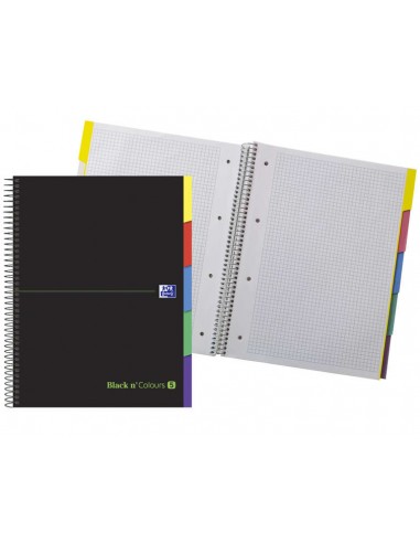 Oxford Black N'Colours Europeanbook A4-- Tapa Extradura Resistente - 100 Hojas con Diseño 5x5 - Pestañas Troqueladas -
