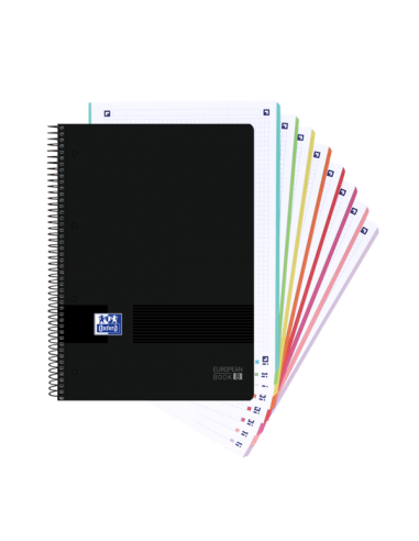 Oxford Black N'Colours Europeanbook A4-- Tapa de Plastico Resistente - 160 Hojas Cuadriculadas 8.5x5.5 - Color Negro y