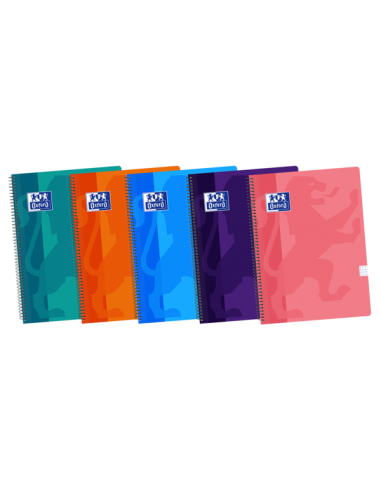 Oxford School Classic Cuaderno Espiral - Tapa de Plastico - Folio 4x4 con Margen - 80 Hojas - Colores Surtidos
