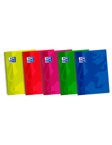 Oxford School Classic 4-Cuaderno Espiral - Tapa de Plastico Liso - 80 Hojas - Colores Surtidos