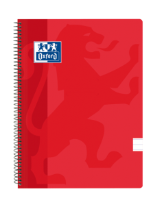 Oxford School Classic Cuaderno Espiral Tapa de Plastico Folio - 80 Hojas - 1 Linea con Margen - Color Rojo