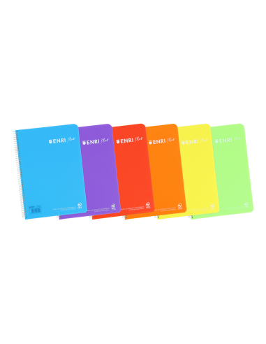 Enri Plus 4-Cuaderno Espiral Pauta 2.5mm - Tapa de Plastico - 80 Hojas 90gr - Colores Surtidos