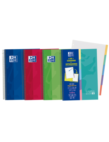 Oxford School Classic A4-Europeanbook - Tapa Extradura Resistente - 100 Hojas Cuadriculadas 5x5 - 5 Pestañas Troqueladas -