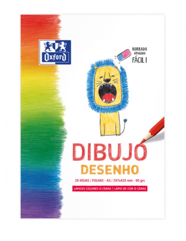 Oxford Dibujo Infantil Ocio Bloc Encolado A3 - Tapa Blanda Contratapa Rigida - 20 Hojas 90gr - Ideal para Dibujar y Colorear
