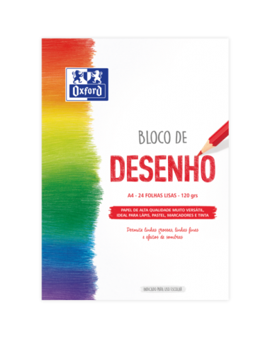 Oxford Dibujo Escolar Bloc Encolado A4 - Tapa Blanda Contratapa Rigida - 24 Hojas 120gr - Papel Liso