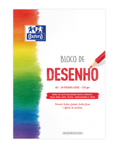 Oxford Dibujo Escolar Bloc Encolado A3 - Tapa Blanda Contratapa Rigida - 24 Hojas 120gr - Papel Liso