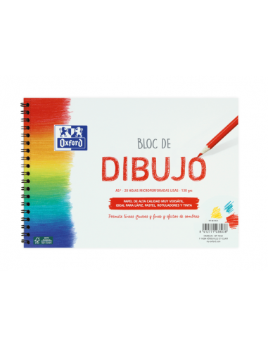 Oxford Dibujo Escolar Bloc Espiral Dibujo A5-- Tapa Blanda Contratapa Rigida - 20 Hojas 130gr Liso