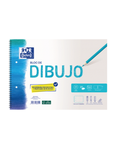 Oxford Dibujo Escolar Bloc Espiral A4-- Tapa Blanda Contratapa Rigida - 20 Hojas 130gr Liso - 2 Taladros