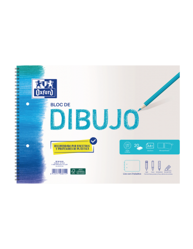 Oxford Dibujo Escolar Bloc Espiral A4-- Tapa Blanda Contratapa Rigida - 20 Hojas 130gr Liso - 2 Taladros