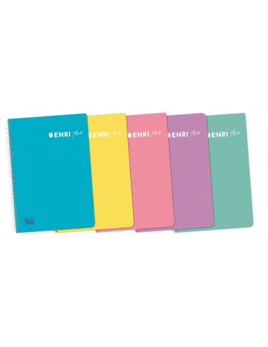 Enri Plus 4-Cuaderno Espiral 4x4 - Tapa de Plastico - 80 Hojas 90gr - Colores Surtidos