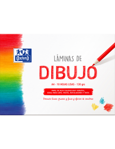 Oxford Dibujo Escolar Sobre de Laminas de Dibujo A4 - 10 Hojas de 130gr - Papel Liso de Alta Calidad - Ideal para Estudiantes
