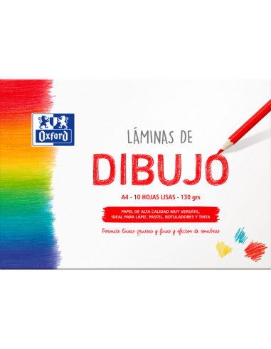 Oxford Dibujo Escolar Sobre de Laminas de Dibujo A4 - 10 Hojas de 130gr - Papel Liso de Alta Calidad - Ideal para Estudiantes