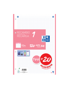 Oxford School A4 Recambio - 100 20 Hojas - Promocion 5x5 - Color Rosa Chicle