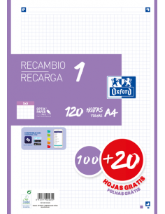 Oxford School A4 Recambio - 5x5 - Promocion 100 20 Hojas - Color Lila