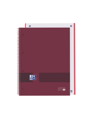Oxford & You Europeanbook A4-Tapa Extradura - Cuaderno de 80 Hojas - Tamaño A4-- Cuadricula 5x5 - Color Burdeos