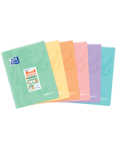 Oxford Easybook A4 Libreta Grapada - Tapa de Plastico Resistente - 1 Linea con 2 Margenes - 48 Hojas de Papel Pastel