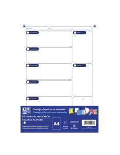 Oxford Recambio Planificador A4 30 Hojas - No Fechado - Ideal para Organizar tus Tareas Diarias - Compatible con la Mayoria