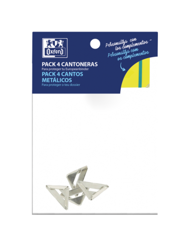 Oxford Cantoneras Metalizadas para Carpeta o Cuaderno - Pack de 4 Unidades - Protege Las Esquinas de tus Documentos - Diseño
