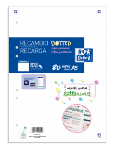Oxford School A5 Recambio Paquete Dots 80 Hojas - Papel de Alta Calidad - Puntos para Organizar tus Notas