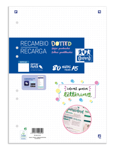 Oxford School A5 Recambio Paquete Dots 80 Hojas - Papel de Alta Calidad - Puntos para Organizar tus Notas