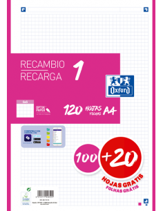 Oxford School A4 Recambio - 5x5 - 100 20 Hojas - Color Fucsia