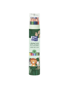 Oxford Animal Besties Tubo Lapices de Madera - 12 Colores - Incluye Sacapuntas - Ideal para Amantes de los Animales