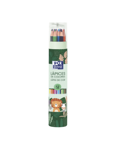 Oxford Animal Besties Tubo Lapices de Madera - 12 Colores - Incluye Sacapuntas - Ideal para Amantes de los Animales