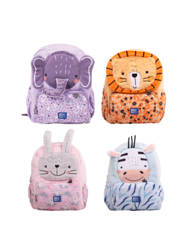 Oxford Kids Mochila Infantil 8.5L Tacto Suave Peluche - Diseño Surtido 4 Animal Besties - Ideal para Niños Pequeños -