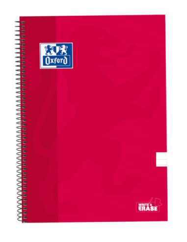 Oxford School Classic Cuaderno Espiral Tapa Extradura Write&Erase - Folio 1 Linea con Margen - 80 Hojas - Color Rojo